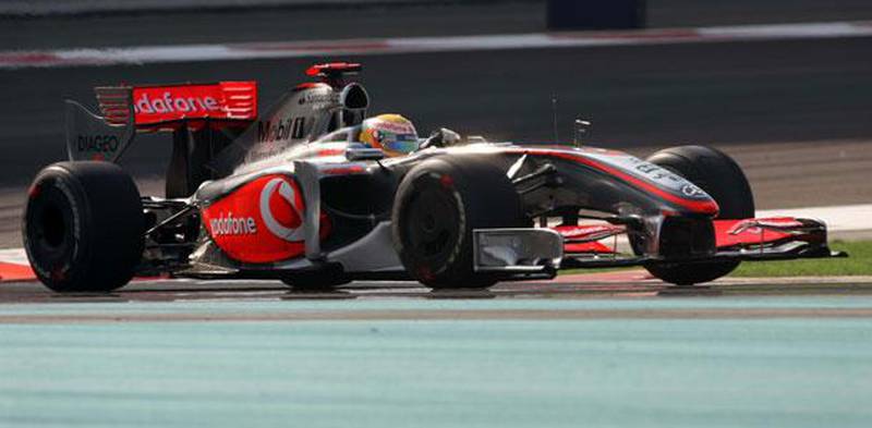 Lewis Hamilton shows his style at the Yas Marina Circuit.