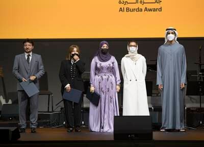 Winners of Classic Poetry with Noura Al Kaabi. Al Burda Award has been given to 30 winners over six categories at this year’s Al Burda Festival.