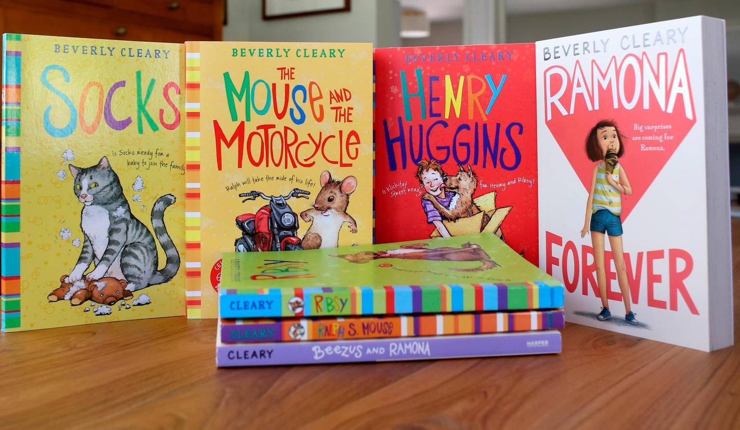 This image shows a collection of books by Beverly Cleary on Friday, March 26, 2021, at a home in Altadena, Calif. The beloved children's author, whose characters Ramona Quimby and Henry Huggins enthralled generations of youngsters, has died. She was 104. Cleary's publisher, HarperCollins, announced her death Friday. In a statement, the company said Cleary died in Carmel, Calif., her home since the 1960s, on Thursday. No cause of death was given. (AP Photo/Anthony McCartney)