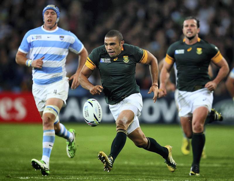 LONDON, ENGLAND - OCTOBER 30:  Bryan Habana of South Africa kicks up field during the 2015 Rugby World Cup Bronze Final match between South Africa and Argentina at the Olympic Stadium on October 30, 2015 in London, United Kingdom.  (Photo by Paul Gilham/Getty Images)