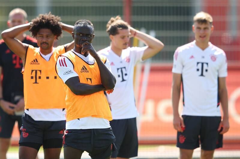 Sadio Mane listens to instructions during a Bayern Munich training session at Saebener Strasse in Munich. All pictures Getty Images