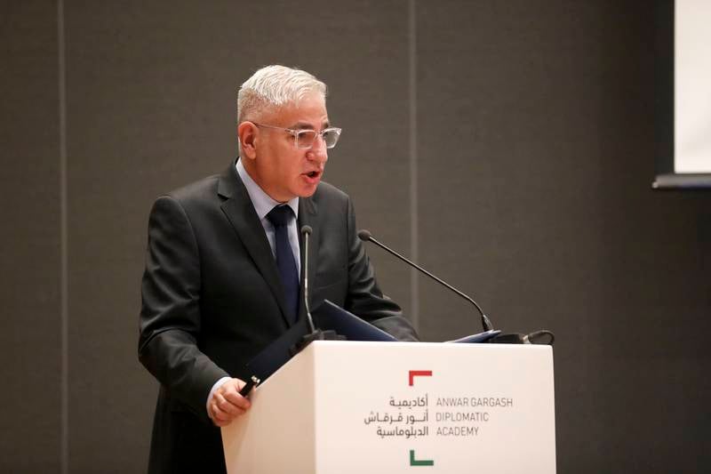 Amir Hayek, Israel's ambassador to the UAE, speaks at the event.