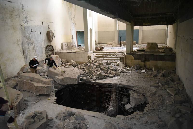 The Mosul Cultural Museum in 2019 showing where a throne was destroyed by ISIS. The hole in the floor will remain partially open. Photo: Mosul Cultural Museum