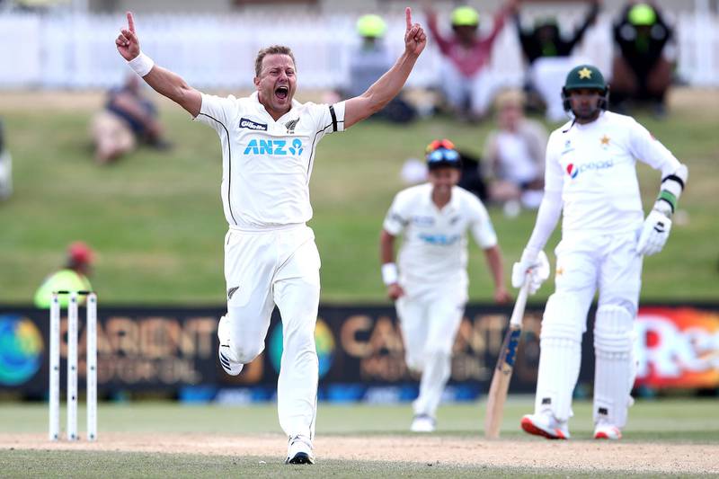 New Zealand bowler Neil Wagner celebrates taking the wicket of Pakistan's Faheem Ashraf as the Black Caps secured the first Test at Bay Oval by 101 runs on Wednesday, December 30. Getty