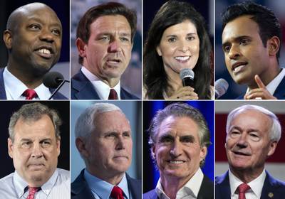 The eight Republican candidates set to participate in the party's first debate on Wednesday. AP