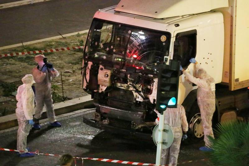 French authorities investigate a truck used to kill dozens celebrating Bastille Day in Nice. Sasha Goldsmith via AP