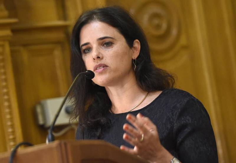 Israeli Justice Minister Ayelet Shaked delivers a speech on "Internet usage and responsibility - legal means to curb online hate speech" in Budapest, Hungary, on June 6, 2016. Tamas Kovacs / MTI via AP 