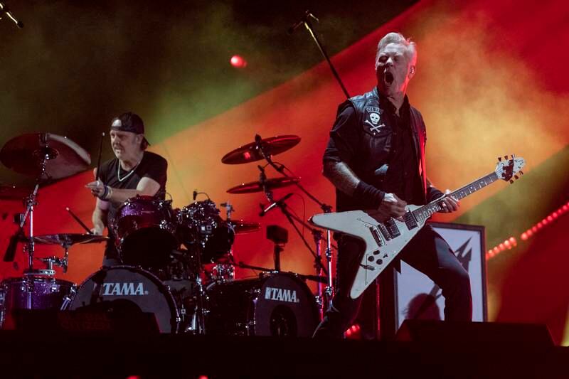 Lars Ulrich, left, and James Hetfield from the US band Metallica perform during the Global Citizen Festival. EPA