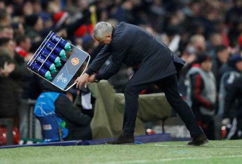 FILE PHOTO: Soccer Football - Champions League - Group Stage - Group H - Manchester United v BSC Young Boys - Old Trafford, Manchester, Britain - November 27, 2018  Manchester United manager Jose Mourinho reacts as he celebrates Manchester United's first goal  Action Images via Reuters/Carl Recine/File Photo