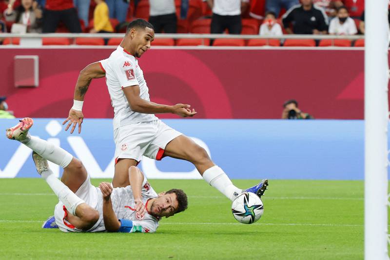 Tunisia forward Seifeddine Jaziri scores the only goal of the game against the UAE. AFP