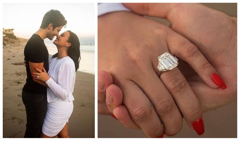 Actor Max Ehrich popped the question to Demi Lovato after one month of dating, presenting her with a $1 million diamond. Instagram