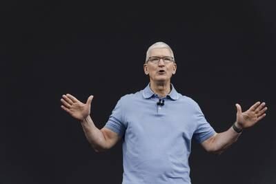 Apple chief executive Tim Cook talks about new features of iOS 17 at the Worldwide Developers Conference in Cupertino, California. Bloomberg