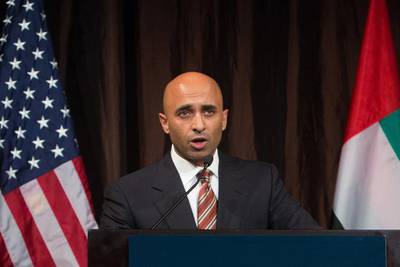 Yousef Al Otaiba, UAE Ambassador to the US, met US Secretary of State Mike Pompeo. Evelyn Hockstein / The National