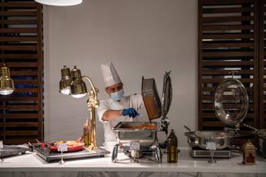 A chef prepares an iftar buffet in Dubai. Getty