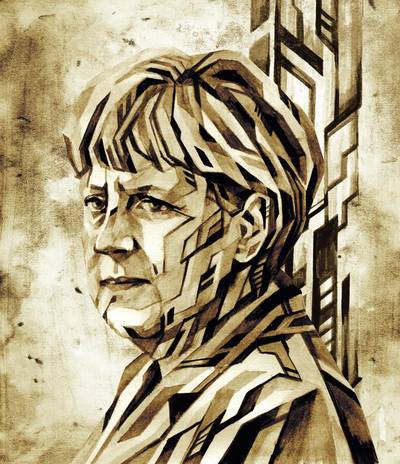 German chancellor Angela Merkel. Illustration by Tadaomi Shibuya