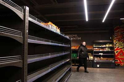 Shelves in a supermarket stand empty in Bila Tserkva, Ukraine. Reuters