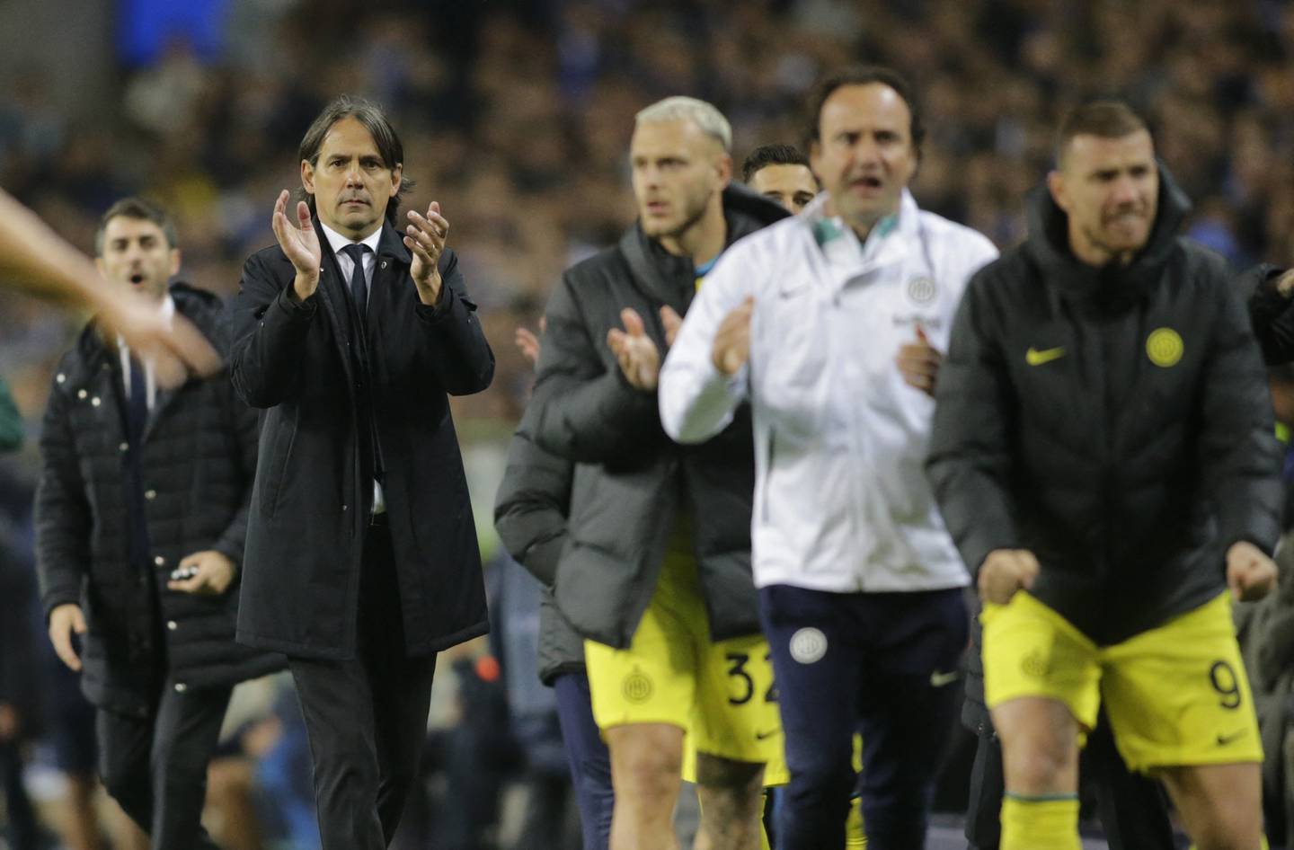 Inter Milan coach Simone Inzaghi celebrates after the match. Reuters