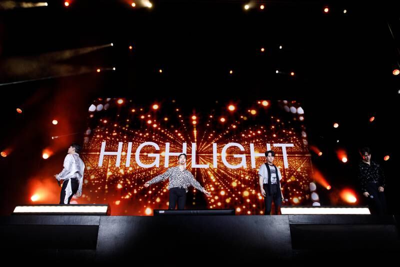 K-pop band Highlight perform at Kite: K-pop in the Emirates 2021 concert at Jubilee Stage, Expo 2020 Dubai. Photos: Victor Besa / The National, Expo 2020 Dubai
