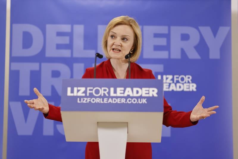 Foreign Secretary Liz Truss speaks at the launch event for her campaign to become the next leader of the Tory Party and Britain's prime minister, in London. EPA