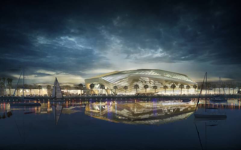 Yas Arena // ABU DHABI, UAE – 8 May 2017: Rendering of Miral’s AED12 billion master development plan to transform the southern end of Yas Island in Abu Dhabi. The development is comprised of three distinct areas: Yas Bay, a vibrant public waterfront and entertainment district; the Media Zone, featuring the new campus of twofour54; and the Residences at Yas Bay, an urban island community, offering the complete Yas Island lifestyle. Courtesy Miral  *** Local Caption ***  YasArena.jpg