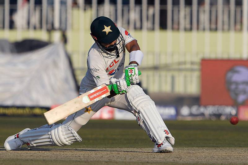 Pakistan's Mohammad Rizwan plays a shot on his way to a score of 29. Pakistan ended Day 3 on 499-7, 158 runs behind England's first innings total. AFP