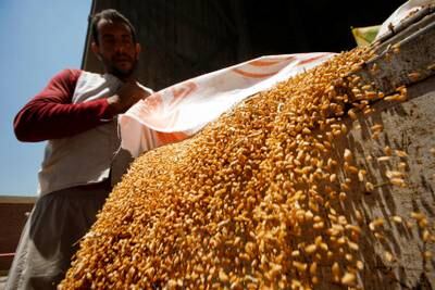 A worker collects wheat from a silo near Cairo. Egyptian farmers must sell 60 per cent of their harvest to the state. Reuters