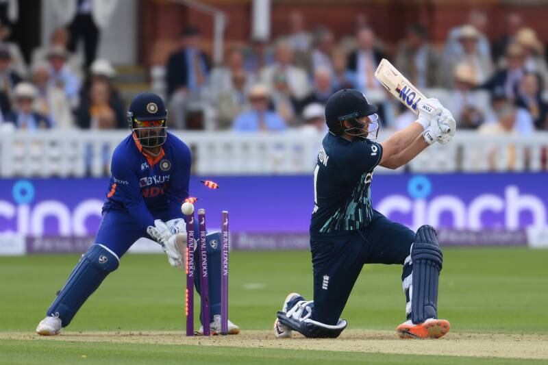 England's Jonny Bairstow is bowled by Yuzvendra Chahal of India for 38. Getty