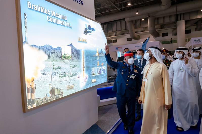 Sheikh Mohammed bin Rashid, Vice President and Ruler of Dubai, walks around on the second day of the Dubai Airshow. Photo: Dubai Media Office