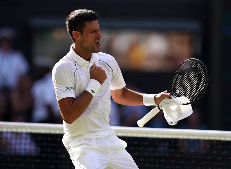 Novak Djokovic celebrates his Wimbledon semi-final victory over Cameron Norrie. PA