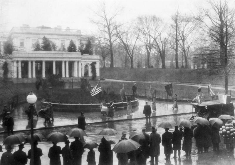 American suffragettes marching around the White House on March 4, 1917. Getty Images