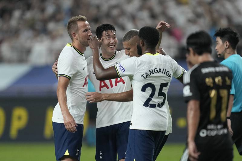 Tottenham's Harry Kane celebrates after scoring at the Seoul World Cup Stadium. AP