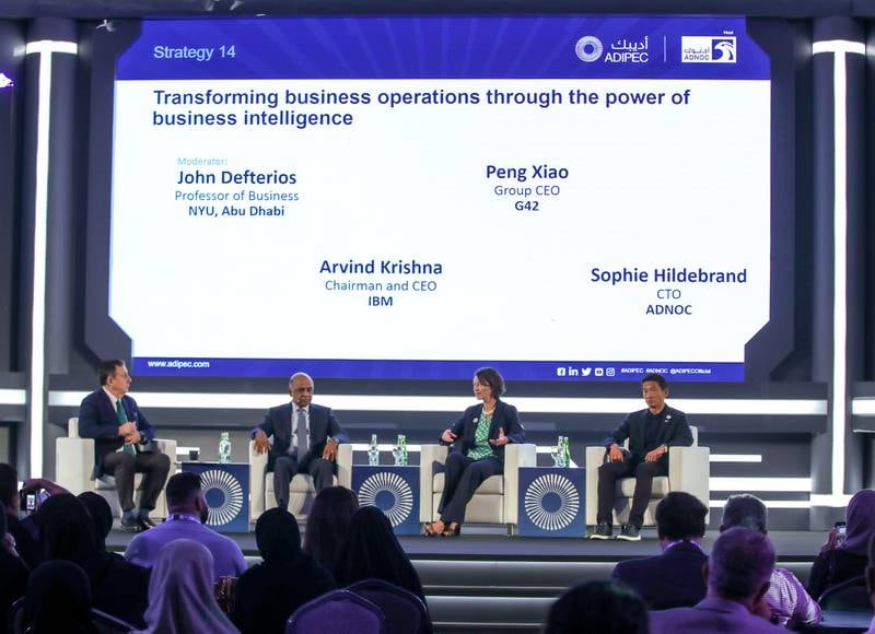 Executives discuss how to transform business operations through the power of business intelligence during a panel discussion at Adipec.