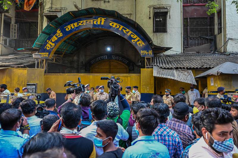 Members of the media wait for the release of Aryan Khan – son of Bollywood actor Shah Rukh Khan – outside the Arthur Road Jail in Mumbai. AFP
