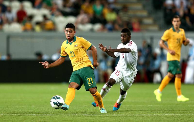Massimo Luongo of Australia in action durng the international friendly between the UAE and Australia at Mohamed Bin Zayed Stadium on October 10, 2014 in Abu Dhabi, United Arab Emirates. Warren Little/Getty Images