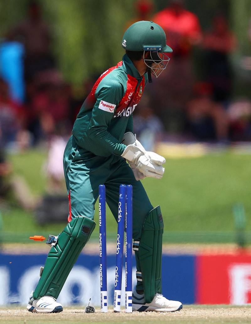 Mohammad Akbar Ali of Bangladesh runs out Dhruv Jurel of India during the ICC U19 Cricket World Cup Super League Final match between India and Bangladesh at JB Marks Oval on February 09, 2020 in Potchefstroom, South Africa. Courtesy: ICC