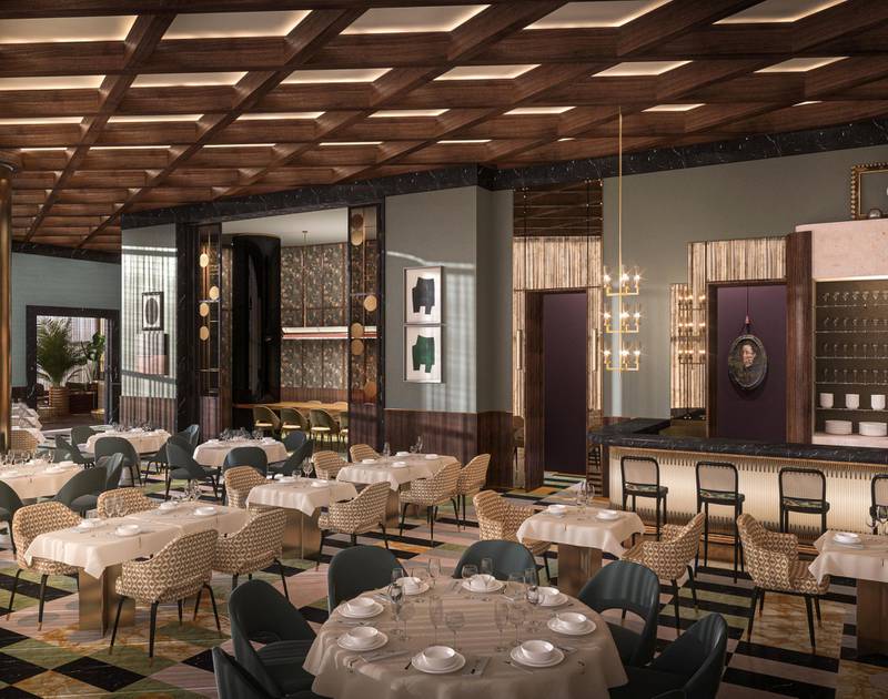 A rendering of the brasserie located on the first floor of The Arts Club Dubai. Courtesy The Arts Club