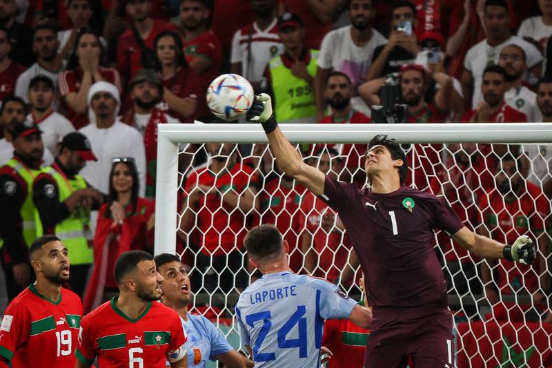 Morocco's goalkeeper Bono punches clear. AFP
