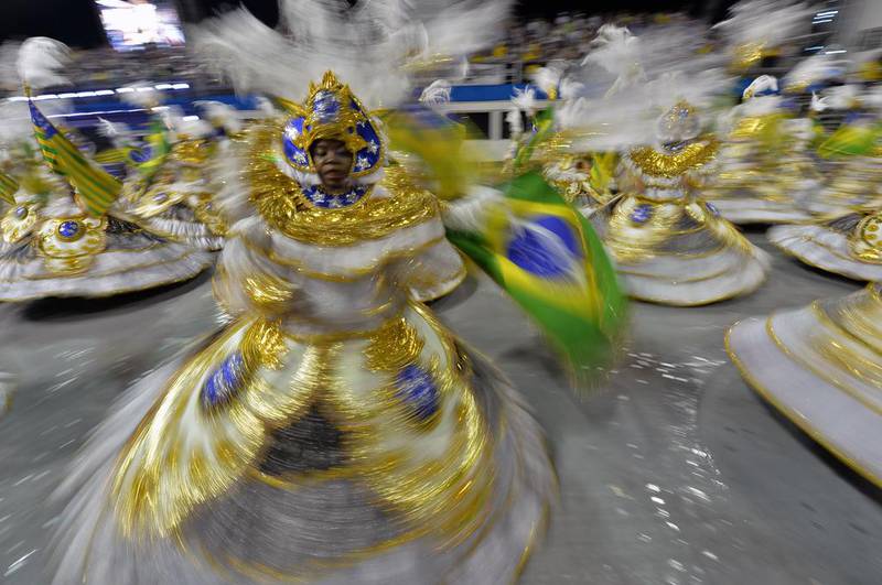 Revellers of Vai-Vai samba school perform during the first night of carnival parade at the Sambadrome in Sao Paulo, Brazil on March 01, 2014. Nelson Almeida / AFP Photo