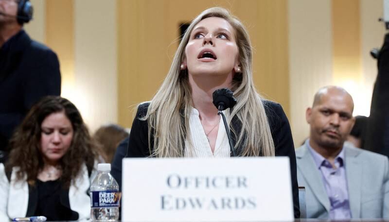 US Capitol police officer Caroline Edwards told a US House of Representatives panel investigating the 2021 assault on the Capitol that she saw fellow officers and 'friends' bleeding, and that the scene resembled a war zone. Reuters