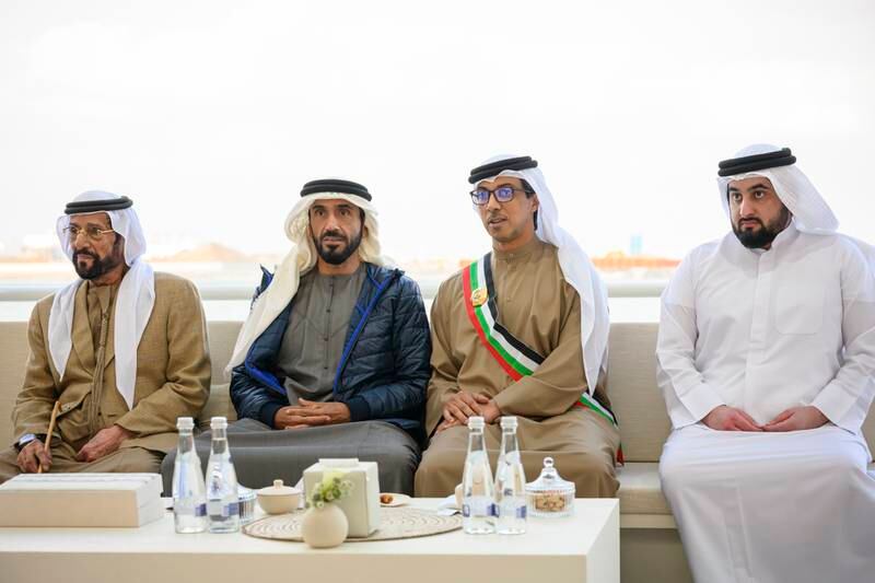 Sheikh Mansour bin Zayed, Deputy Prime Minister and Minister of the Presidential Court, sits with (from right) Sheikh Ahmed bin Mohamed, chairman of the Dubai Media Council; Sheikh Nahyan bin Zayed, chairman of the board of trustees of Zayed bin Sultan Al Nahyan Charitable and Humanitarian Foundation; and Sheikh Tahnoun bin Mohamed, Ruler's Representative in Al Ain Region