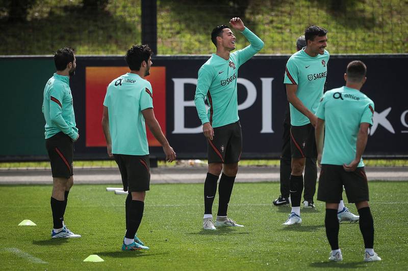 Portugal's Cristiano Ronaldo training with teammates. AFP