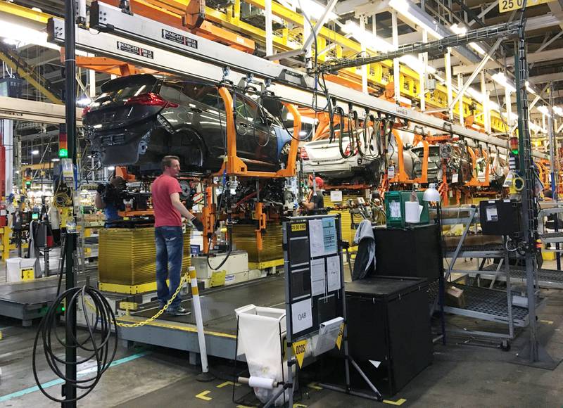 Workers assemble Chevy Bolt EV cars at the General Motors assembly plant in Orion Township, Michigan. Cobalt rallied sharply early in 2022 as demand for electric vehicles surged. Reuters