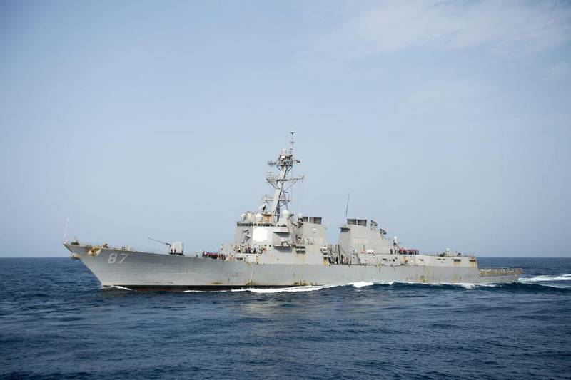 A handout image released by the US navy shows a guided-missile destroyer USS Mason. The US navy said that two missiles fired from Houthi-held territory in Yemen fell short of the US warship while it was patrolling the Red Sea. Navy Visual News Service (NVNS) / AFP