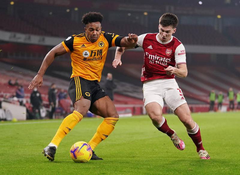 Kieran Tierney 5 - It was a difficult night’s work for the normally classy full-back who struggled to contain the energy of Adama Traore and the trickery of Podence and failed to provide his side with any real attacking support on the left flank. Reuters
