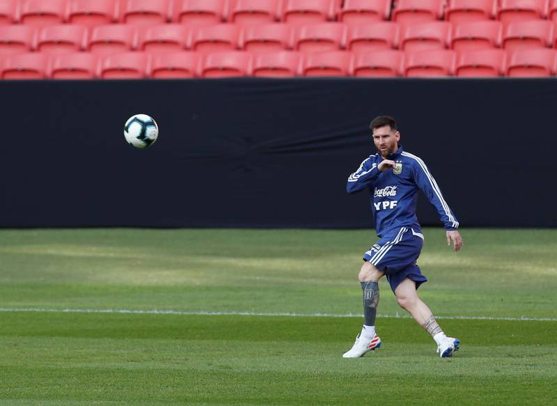 Lionel Messi during a training for Argentina ahead of the Copa America match with Qatar. Reuters