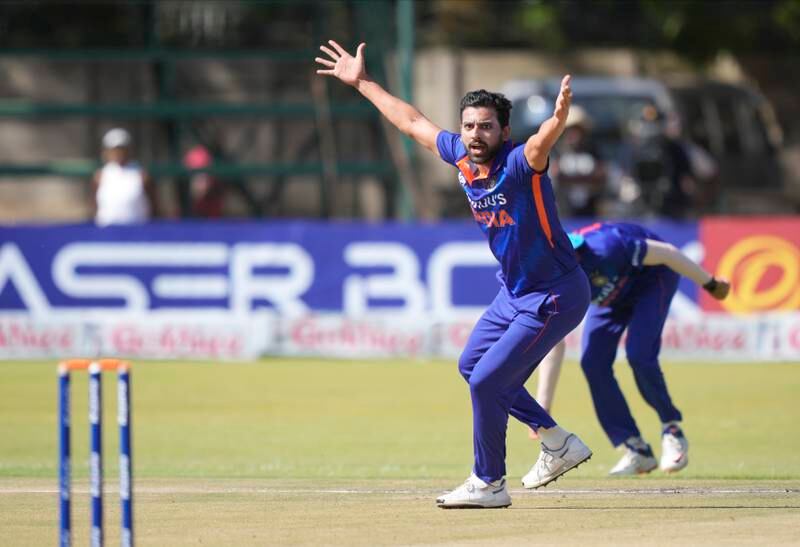 Indian player Deepak Hooda appeals for a wicket on the first day of the One-Day International cricket match between Zimbabwe and India at Harare Sports Club in Harare, Zimbabwe, Thursday, Aug, 18, 2022.  (AP Photo / Tsvangirayi Mukwazhi)