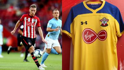 <p>5th place - Southampton</p>

Classic red and white stripes with black shorts and socks from under armour. If I'm nitpicking it could use a bit more white in the shorts and socks. 
The away kit - yellow with a blue shoulders and sleeves is also smart. We're finding it hard to work out when they will need to use their third shirt which is, and I'm not joking, red with red stripes.