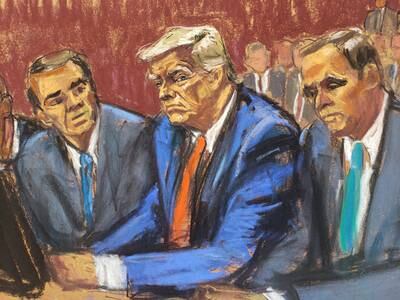 This courtroom sketch shows Donald Trump at his arraignment at a federal court in Miami, Florida. Reuters