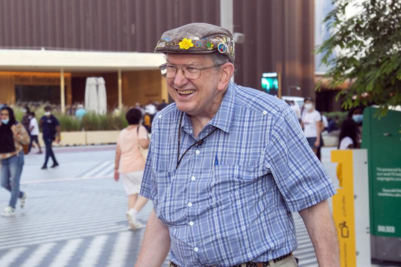 Ronald Skiles has been dubbed the 'Expo Grandpa' because he is 74 and has visited so many expos over the years. Photo: Expo 2020 Dubai