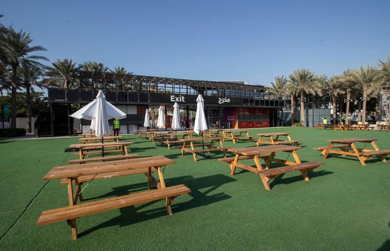 The fan zone at Expo City Dubai under construction during the countdown to the World Cup. Ruel Pableo for The National